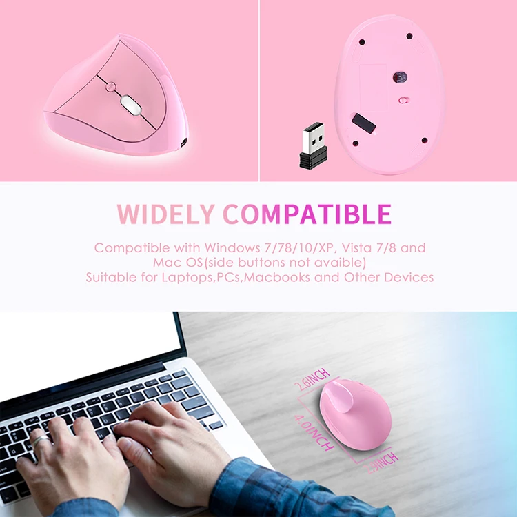 Pink rechargeable compact size wireless ergonomic mouse for girl woman