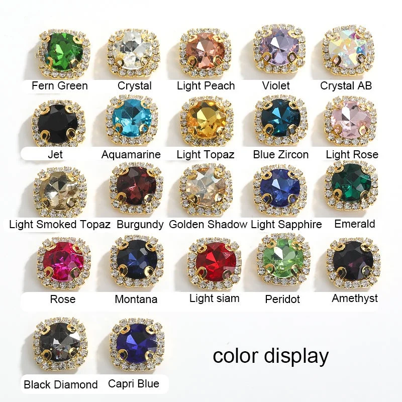 AW wholesale 8-16mm Gemstones With Crystal Buckle Metal Claw shape Fancy Stone DIY Sew on stones crystal for accessories