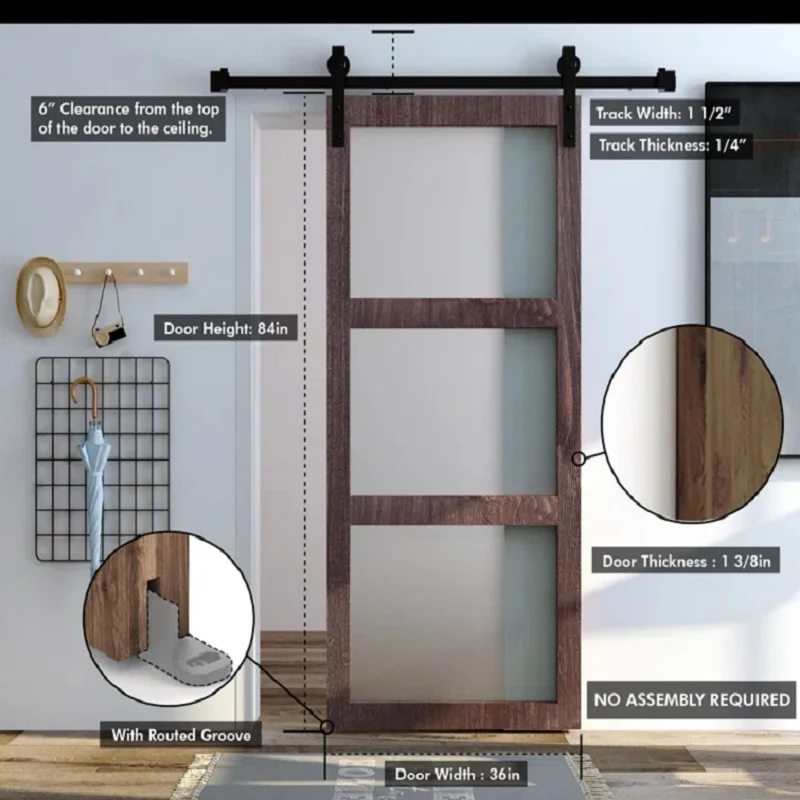 BOWDEU DOORS Slab barn doors factory cheap price prehung wooden internal 3 panel white primer HDF with door frame