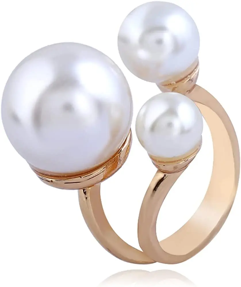 Fashion Pearl Ring Ladies Jewelry Ring Platinum Copper Alloy Faux Pearl