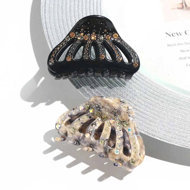 XinMei diamond hair clips claw China manufacturer wholesale cellulose acetate hollow out  hair claw clips rhinestones women