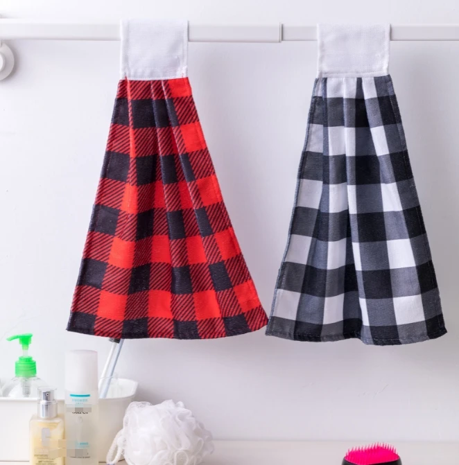Red Buffalo Plaid Merry Christmas Hanging Kitchen  Hand Towels