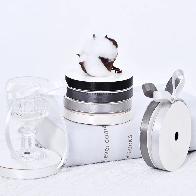 Ribest Black And White Double Faced Satin Ribbon For Gift Packaging 9MM Wholesale