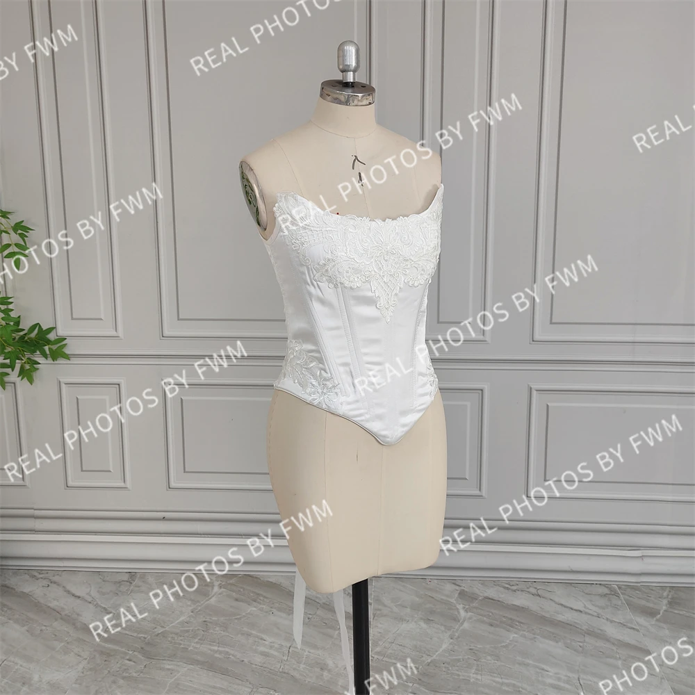100% Real Photos Two Pieces Suit Appliques Lace A-line Wedding Dress For Bride 2024 Elegant Satin Bridal Gown With Corset Top