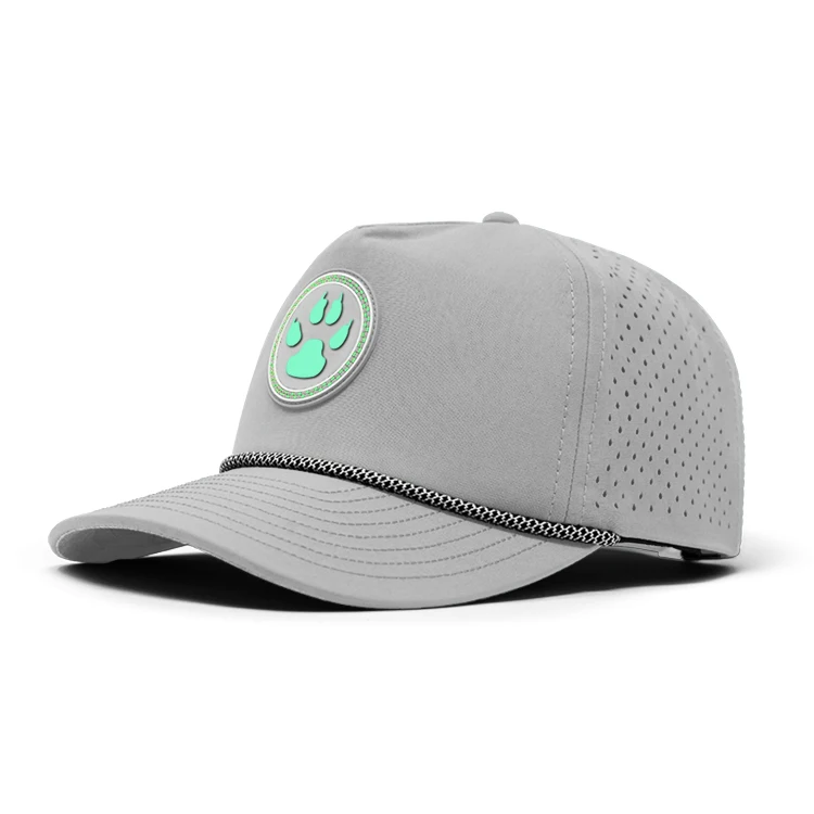 Wholesale Custom Waterproof Laser Cut Drilled Hole Perforated Hat 5 Panel Rubber Pvc Logo Baseball Cap