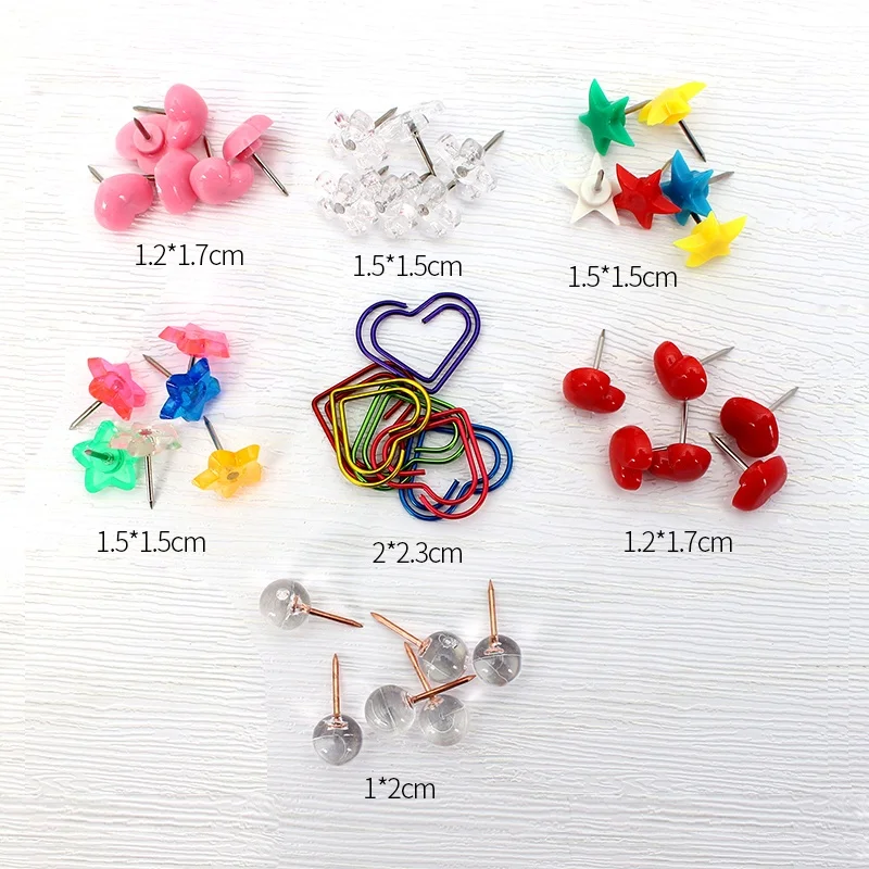 Office Supply Set Cute Push Pins Fancy Shape Paper Clips