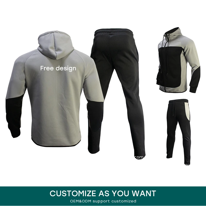 Wholesale Sport Track Suits Custom Tech Fleece Zipper Hoodie Sweatsuit Men Jogging Design Your Own Tracksuit