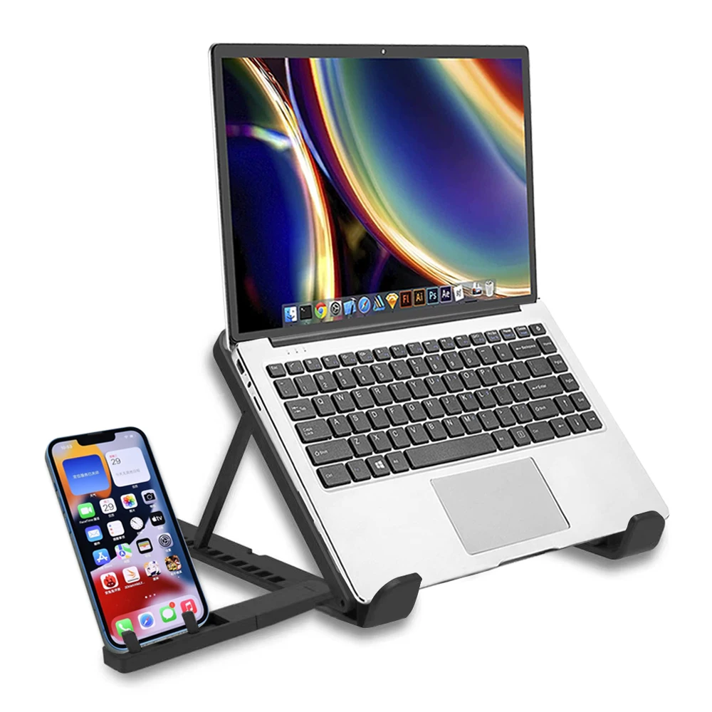 2 in 1 Portable Adjustable Multi Angle Laptop Riser Stand for Desk with Phone Holder for Macbook Notebook