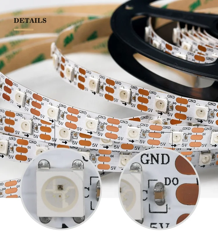 30M Rgb Music Sync Color Changing Rgb Full Color Led Strip 30 60 144 Leds/M 5V Led Strip Lights