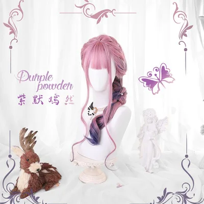 Funtoninght High Temperature Fiber Wigs Lolita Color Gradient Body Wave Wigs Synthetic Hair Cosplay Wigs for Party Supplies