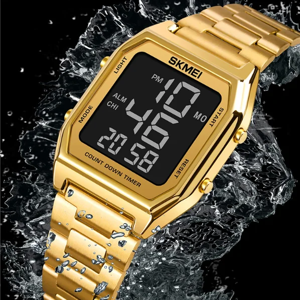 Relojes SKMEI 1735 Sport Watches Stainless Steel Multifunction Movement Digital Watch for Men Golden