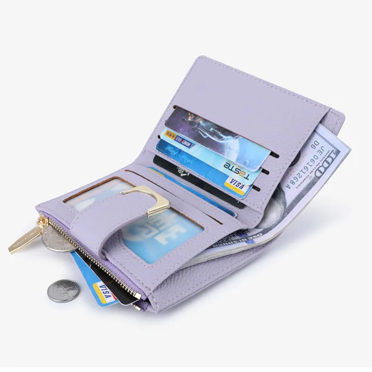 ODM Ladies Card Bag Female Purse PU Leather Litchi Pattern Short Zipper Coin Wallet For Women