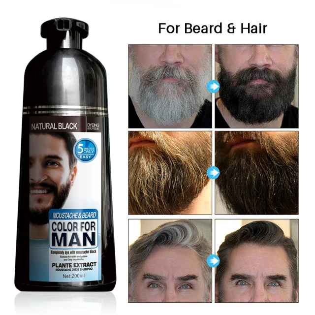 MOKERU Beard Black Hair Color shampoo 200ml Long-lasting Color dye easy home use natural extract hair color shampoo