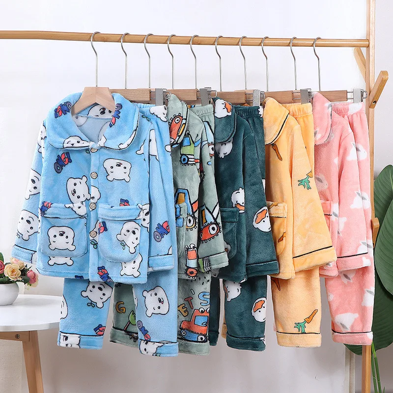Factory Price Kids Girl Pajama Sets Hot Sale Winter Long Sleeve Pajama Sets Casual Flannel Pajama Sets