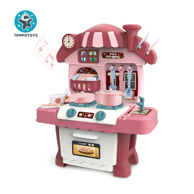 Игрушки Tempo, Лидер продаж, Amazon, детский кухонный игровой набор, приготовление еды, кухня с реалистичными огнями и звуком, обеденный стол, кухонный игровой набор