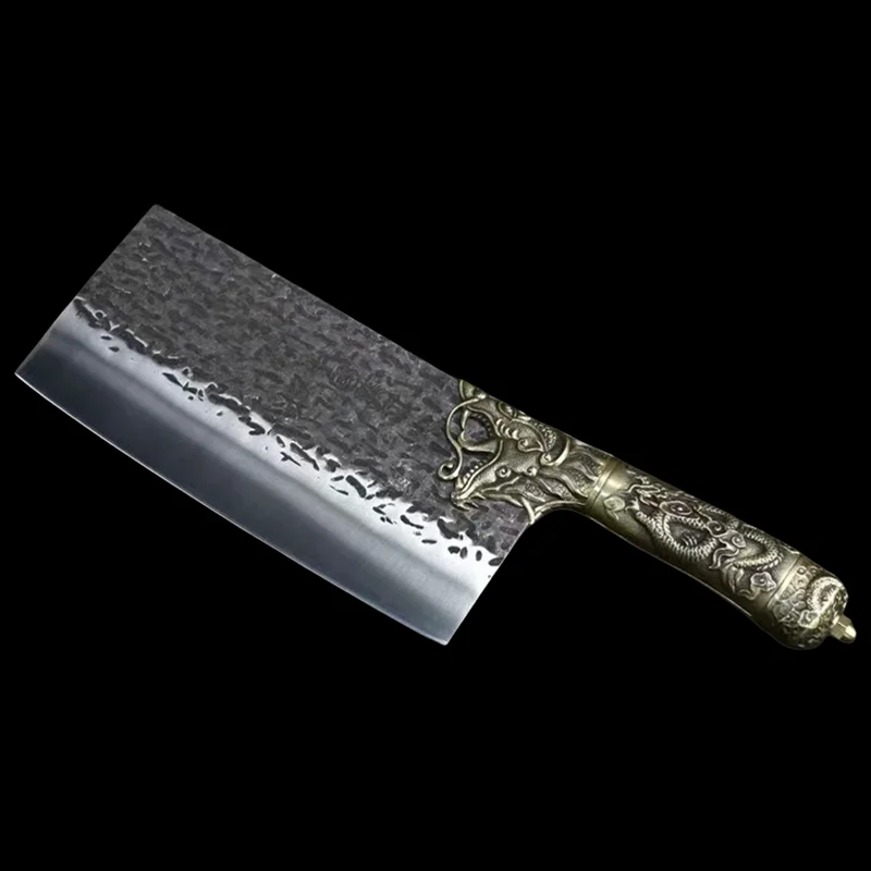 China Longquan high-end forging kitchen knife Copper handle bone cutting meat cutting knife Stainless steel cooking knife