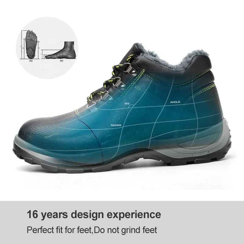 Winter plus velvet cold high PU PU injection safety protective shoes wear resistance acid and alkali