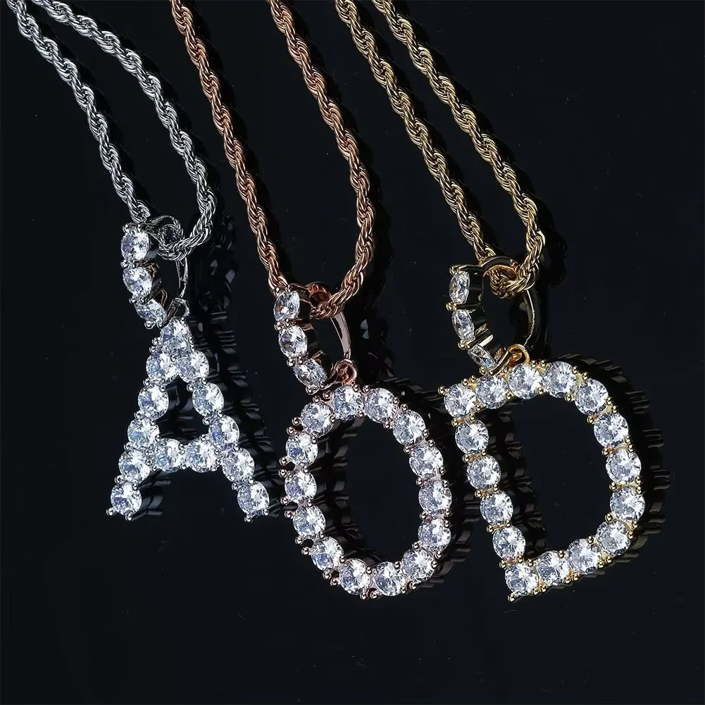4.6cm*2.4cm rose gold Gold Silver ICY MIAMI Iced Out crystal Initials Letters charm necklace custom name pendant necklaces