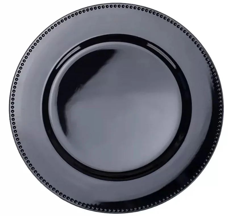 cheap wholesale plastic black gold silver charger plates wedding decoration bulk chargers for dinner plates