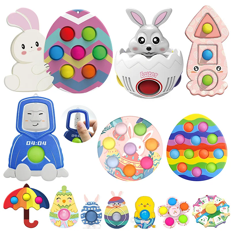 2022 Latest Design Cartoon Press Small Bunny Egg Anti Stress Finger Sensory Toy Push Bubble Pop Spinner Popper Easter Fidget Toy