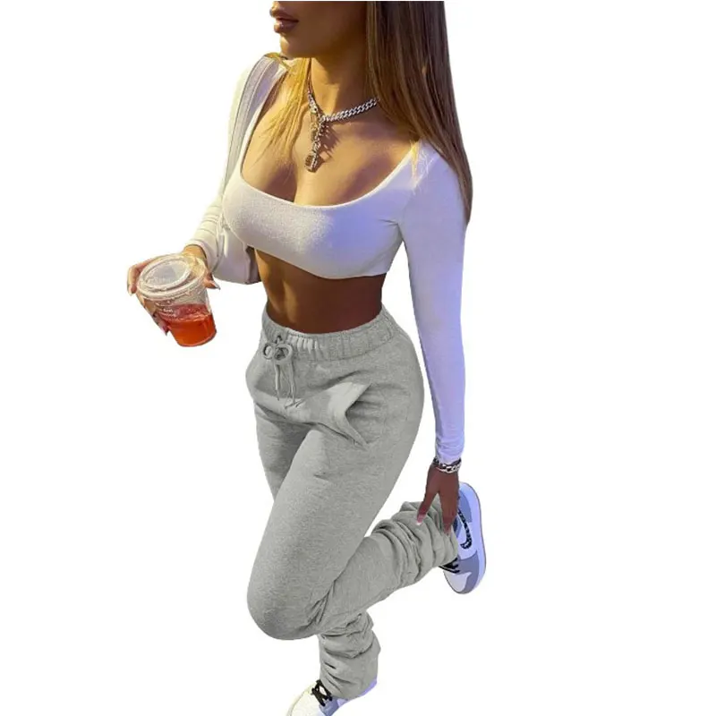 
Women Winter Fall Clothes Thick Stacked Sweat Joggers Pants Plus Size Flare Pants Stacked Fleece Leggings Sweatpants 