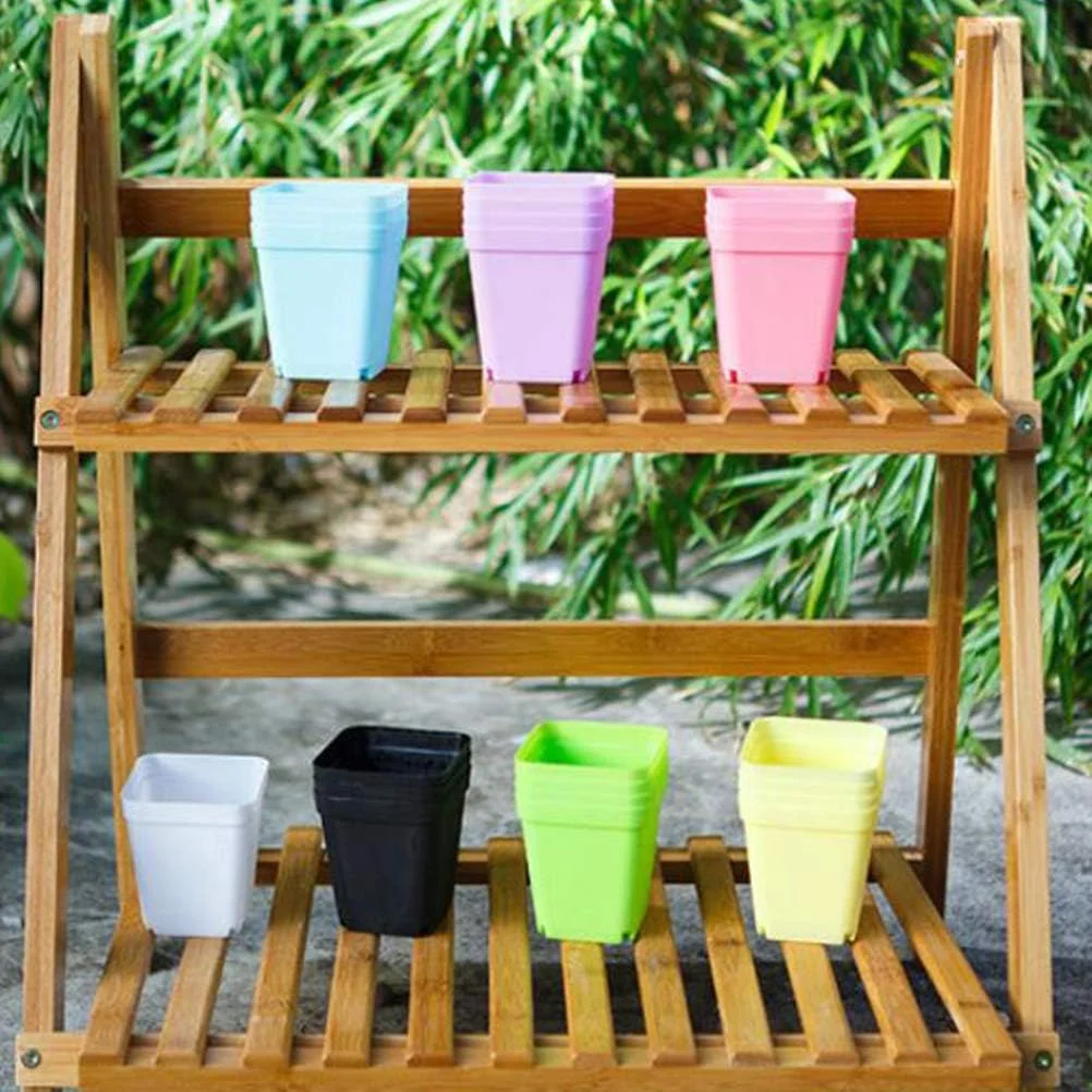 4x4Inch Square Plastic Plant Pot Small Flower Pots Planters Garden Home Office Decoration Succulent Pot