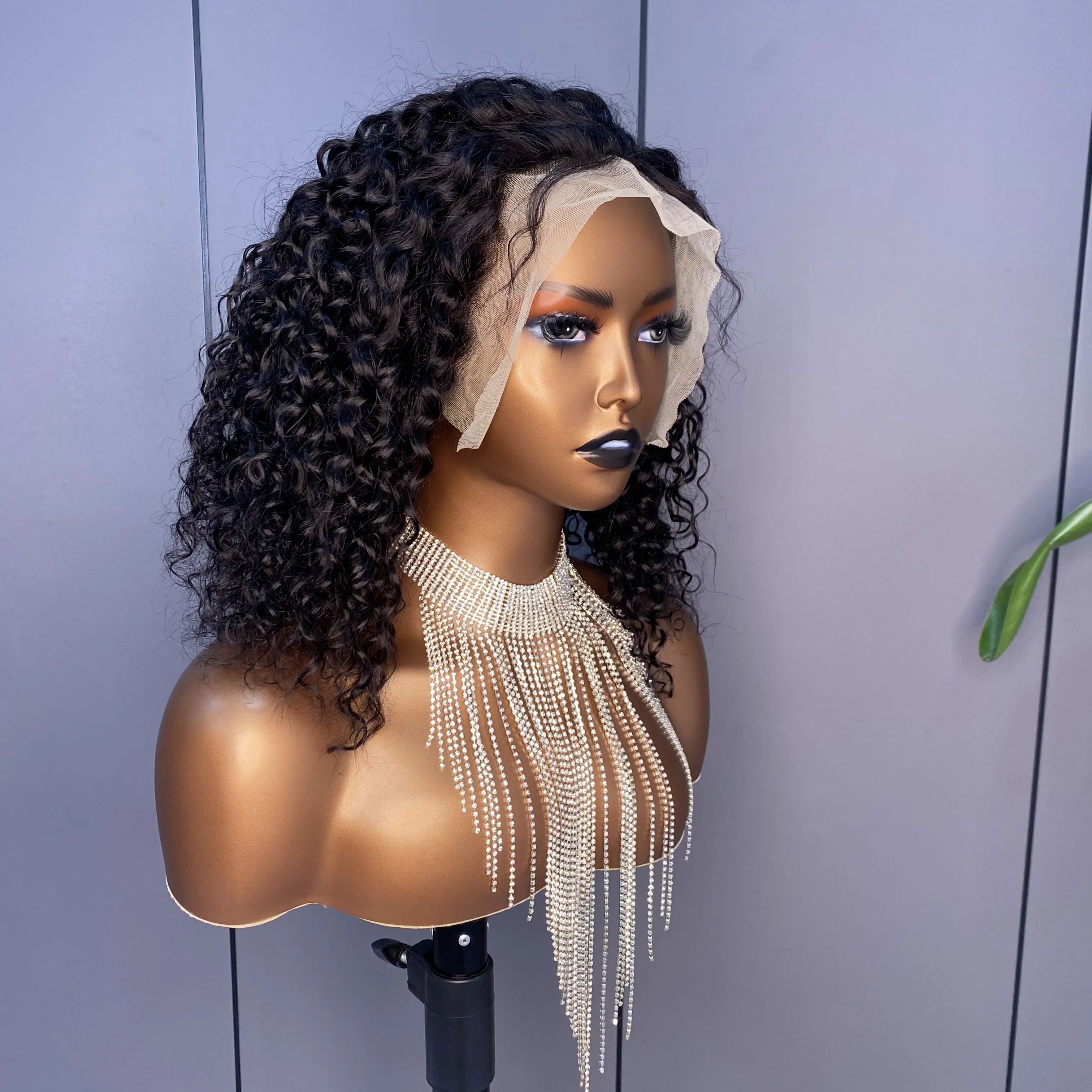Cheap Price Brazilian Water Wave Remy  Human Hair  Transparent 13*4 Lace front Wig for black woman