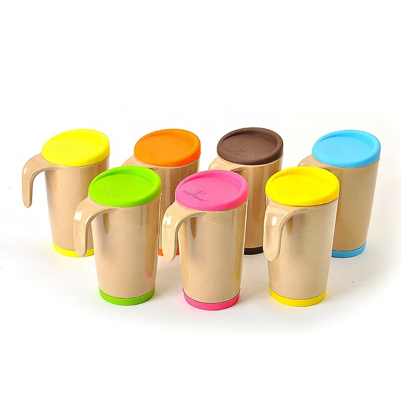 
Yihong Manufacturer Eco Friendly Custom Logo RICE HUSK Material 520ml Office Coffee Milk Tea Mug Mugs Cups with Silicon Lid Logo 