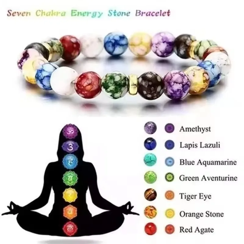 spiritual lucky natural beads bracelet 7 Chakra Healing Stone Bracelet Yoga 7 chaDIY Handmade Jewelry Beaded Bracelets