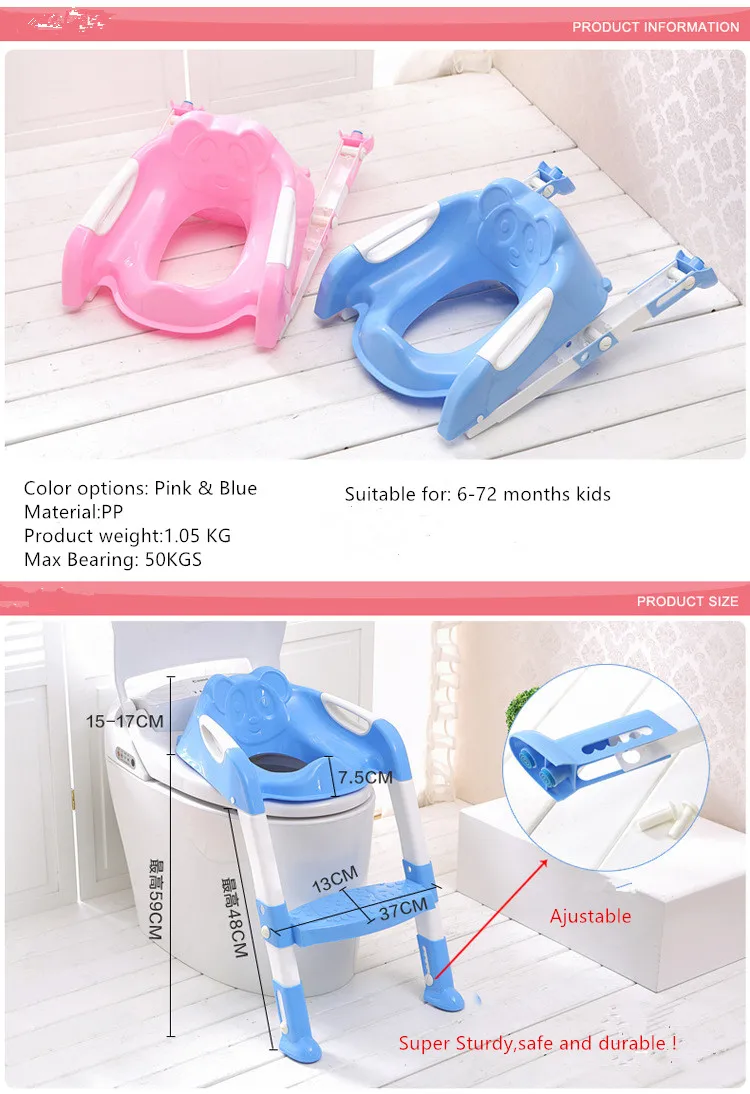 
Comfortable Safe Potty Seat Potty Chair with Anti-Slip Pads Ladder (Pink and Blue) 