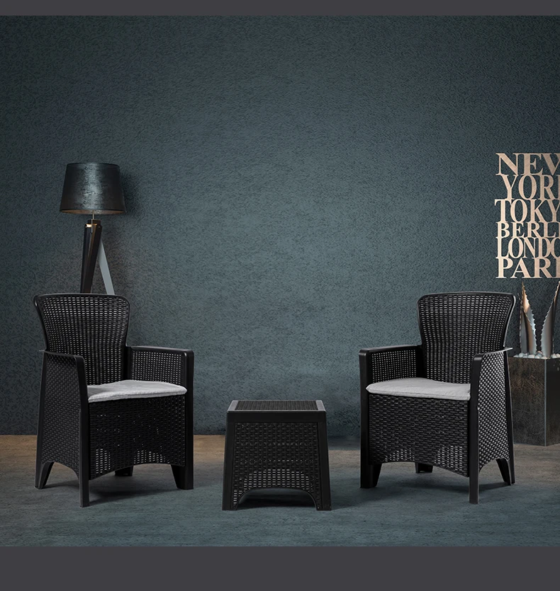 Outdoor furniture garden restaurant plastic rattan wicker chair foldable sofa chair with table