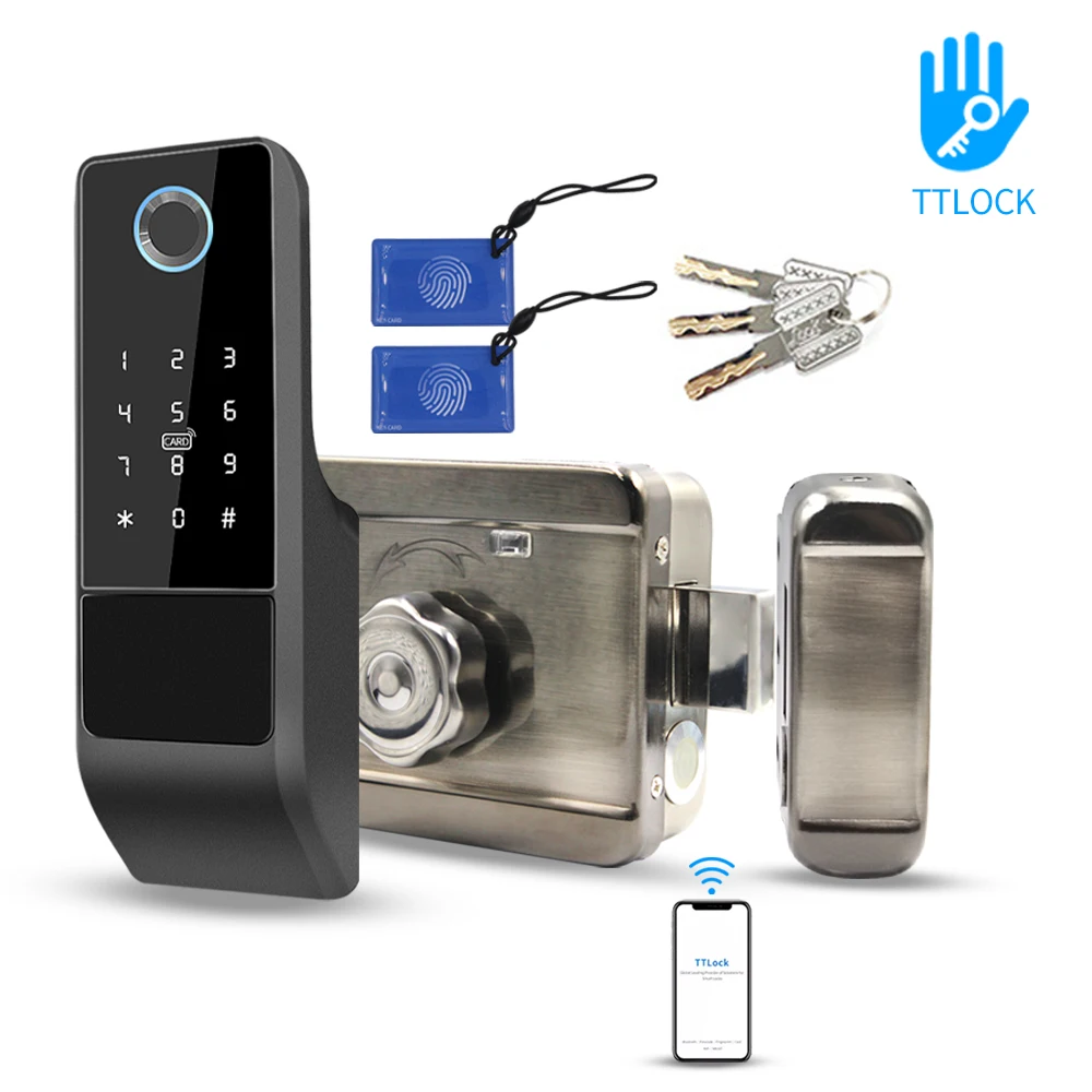 IP65 Waterproof TTLock Fingerprint Smart Door Lock Outdoor Gate Blue tooth Password 13.56MHz IC Card Deadbolt+Mechanical Key