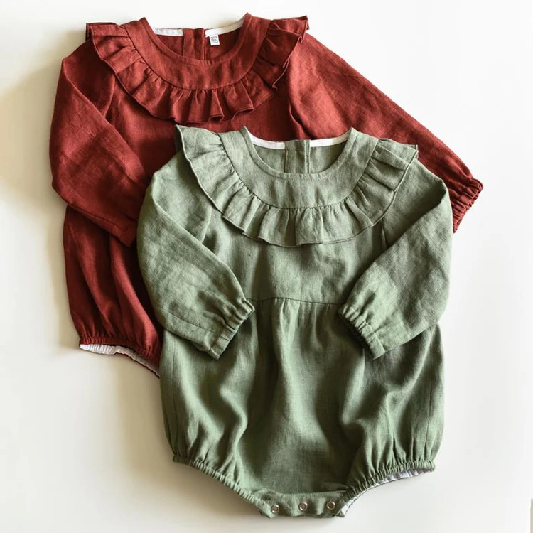 Cotton Linen Bubble Sweet Baby Girls Long Sleeve Romper Bubble Clothing