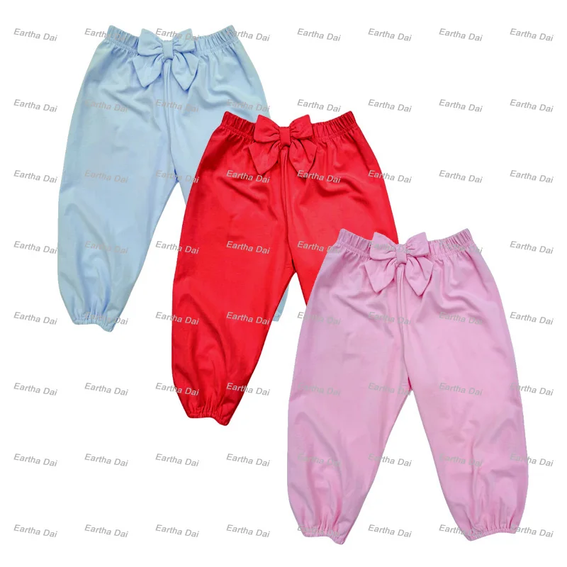 kids girls pants custom blank cotton bow jogger pants for girls casual baby girls trousers