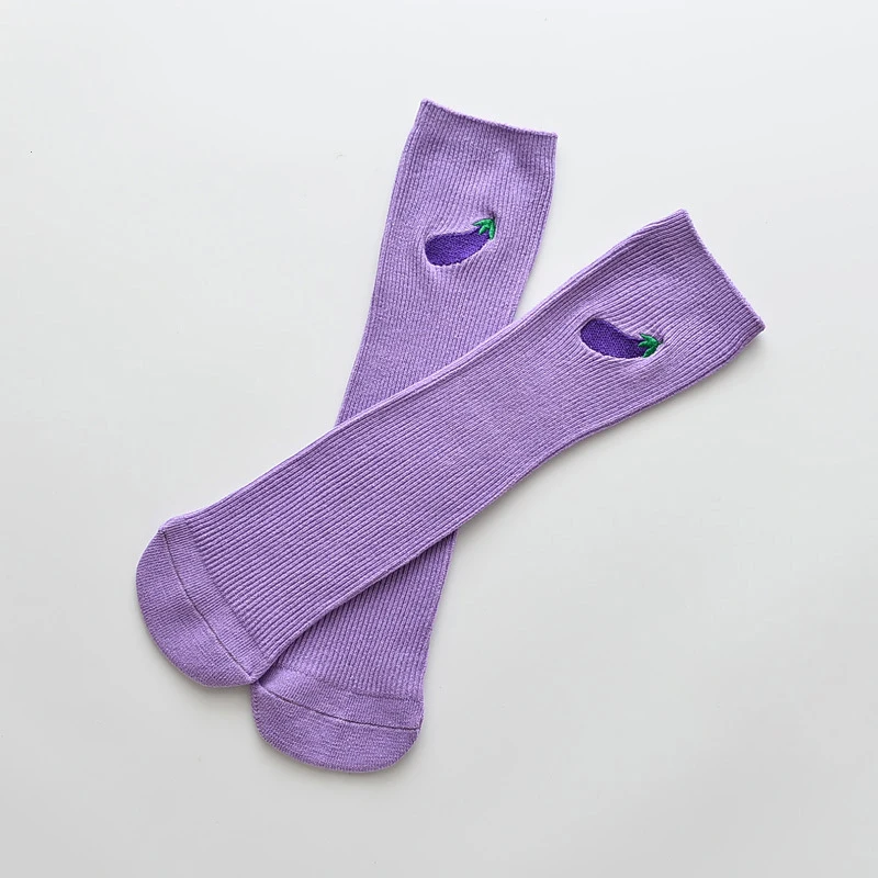 Cute Eggplant Avocado Kiwi fruit Orange Banana Peach pattern Baby Socks Combed Cotton Ribbed Cartoon Knee Length Socks for Kids