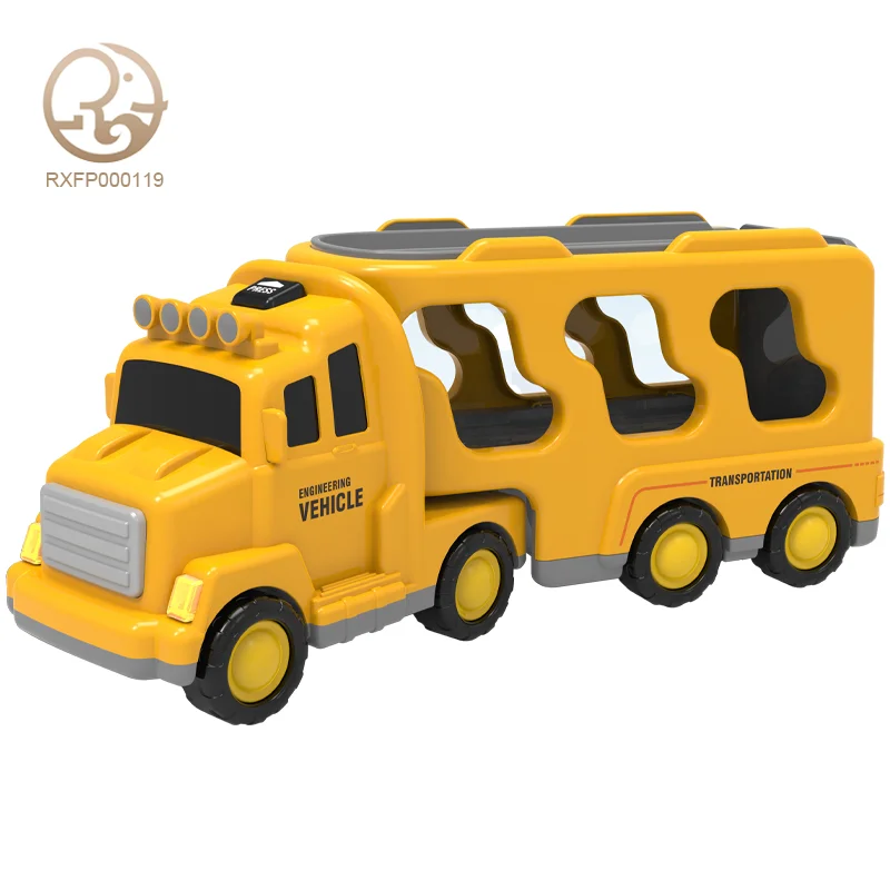 Truck Transport Diecast Toys Set Friction Power Push Go Play Vehicles Plastic Car Toys for Kids Toddlers Light & Music Effects