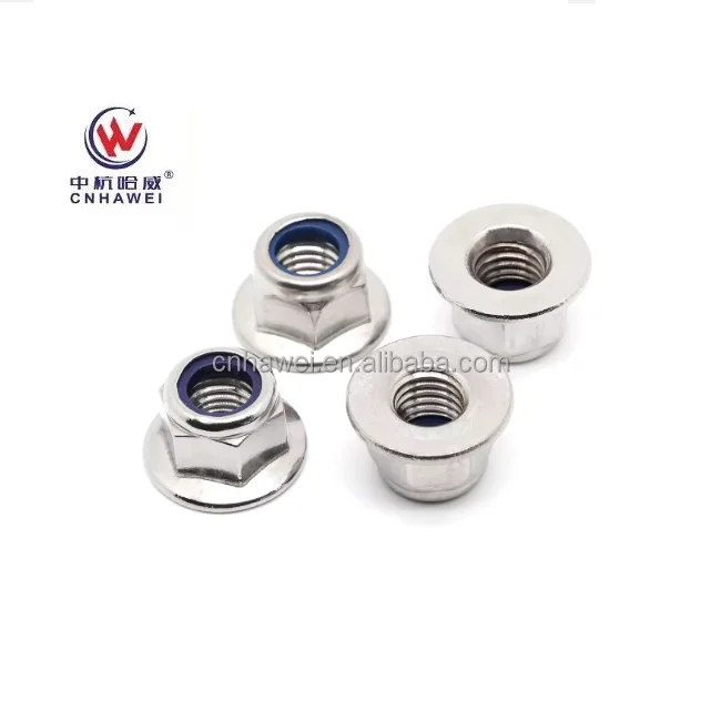 904L stainless steel Hexagon flange M6 M8 Hex nylon insert lock  nuts DIN 6926