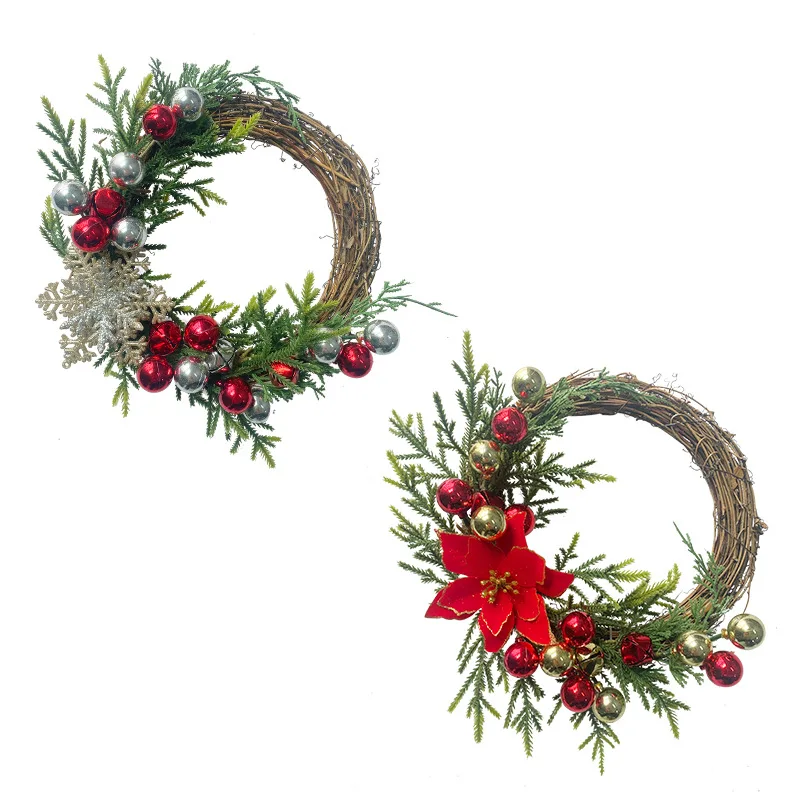 Christmas Wreath Artificial Garland Plants Pine Cones Berries Christmas Ball Wreath for Holiday New Year Xmas Wreath