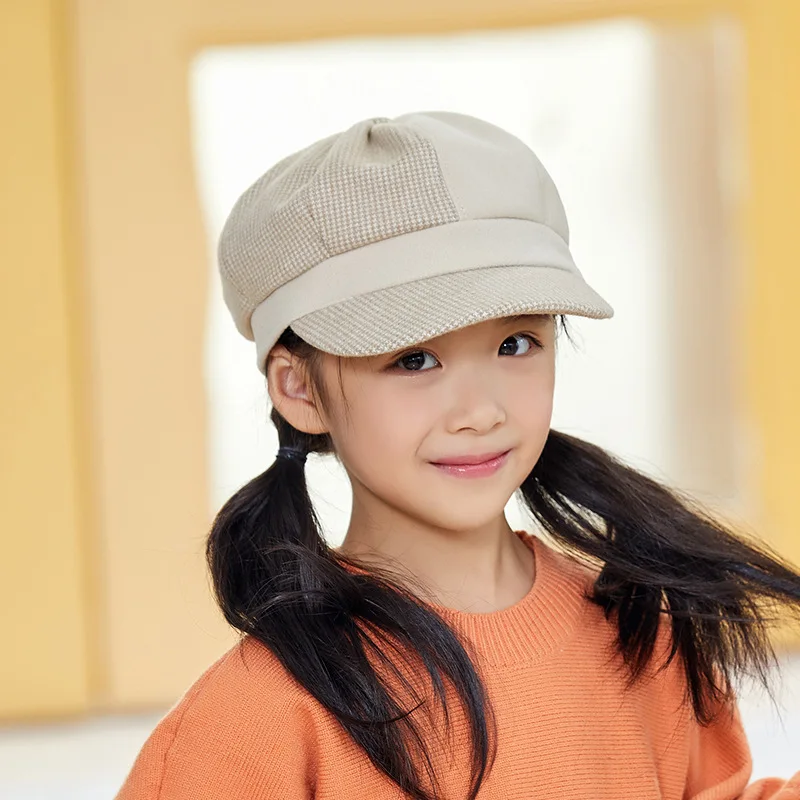 High Quality Wool Blend Contrast Color Peaked Cap for Children Unisex Fashion Outdoor Sun Protection Kids Beret Hat