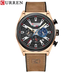 CURREN 8392 Men Casual Watch Date Chronograph 24 Hours Display Leather Strap Quartz Watch