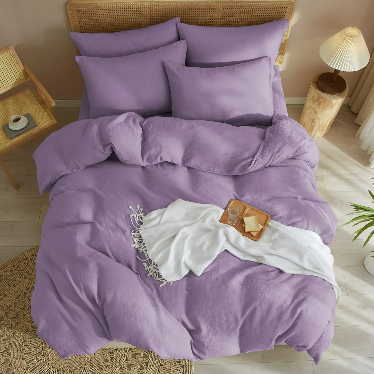 QD TEX 100% Flax Bed Fitted Bedding Stone Washed 100% 200 300 Thread Countdeep Muslin Cotton Sheets