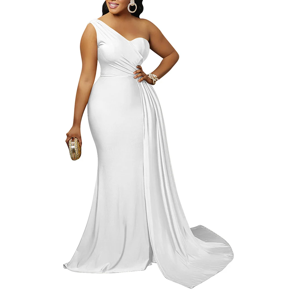 Women One-shoulder High Split Sexy Dinner Dress Elegant Long Maxi Prom Party Dresses