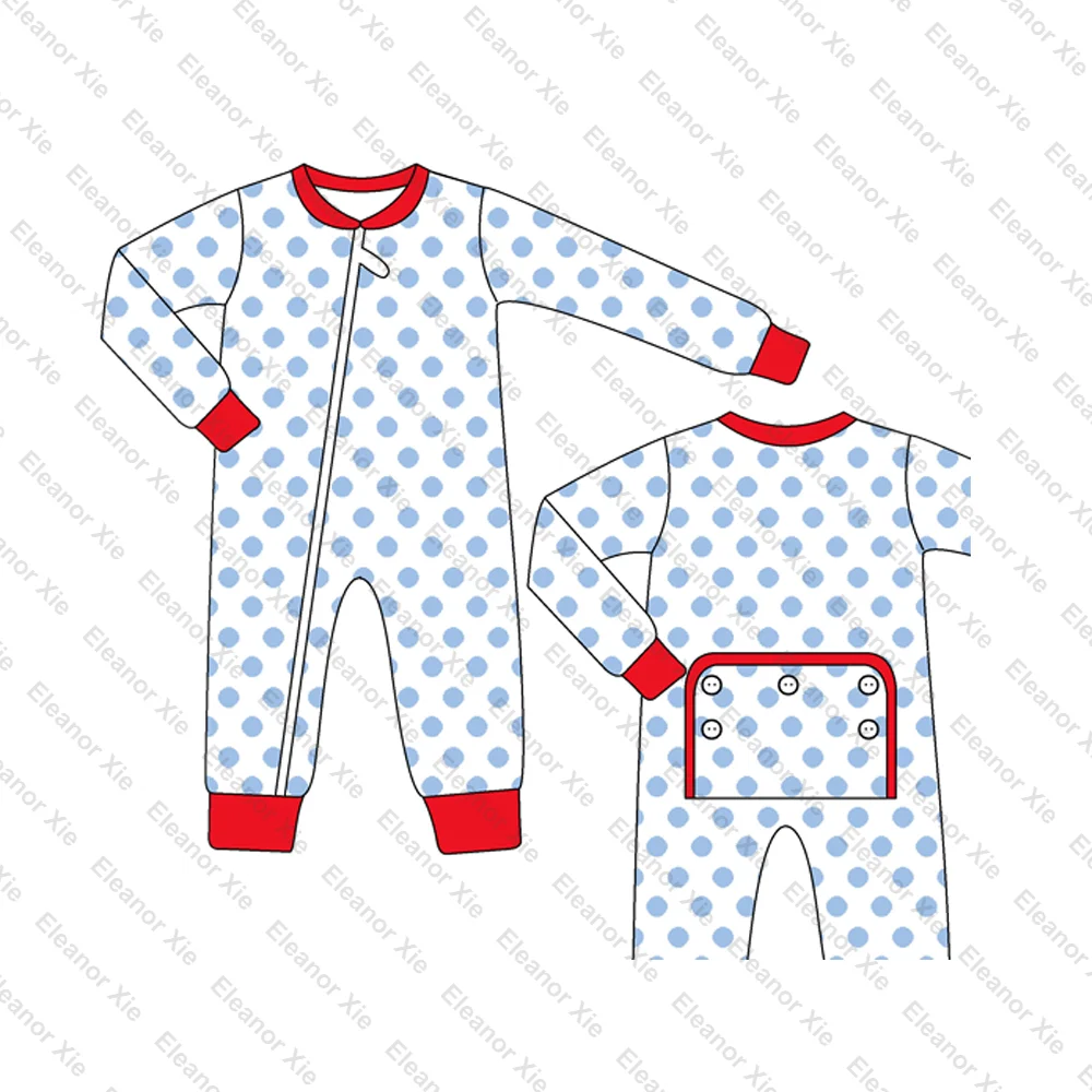 Christmas blue polka dot cotton siblings match kids girls pyjamas set monogram baby toddler onesie pajamas girls nightgown
