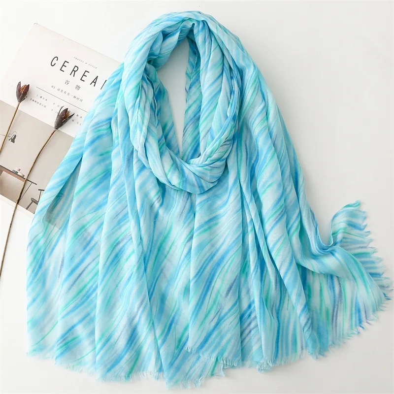 Spring Summer Bright Colors Soft Viscose Printed Shawls 180*90CM Muslim Women Vertical Striped Scarf Hijab Fashion Arabic Scarfs
