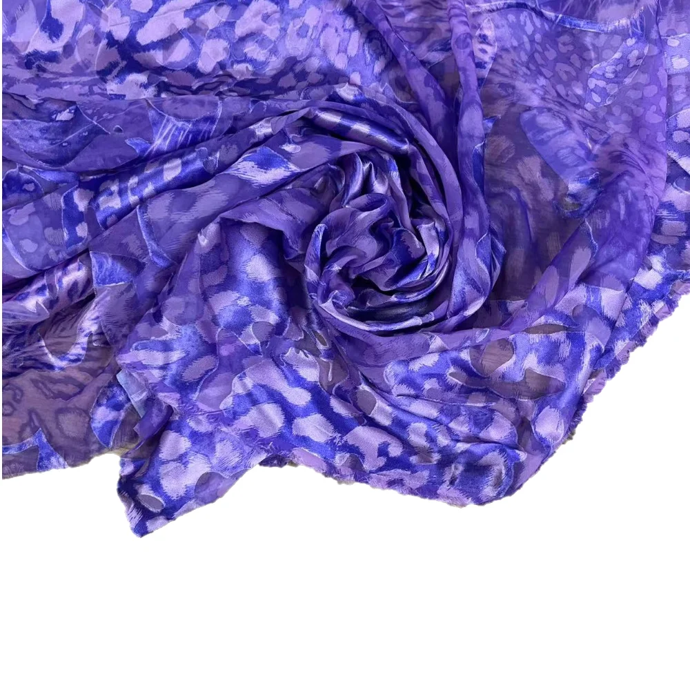 Nylon viscose satin burn out printing silk like  nylon viscose burnout printed fabric for dress scarves