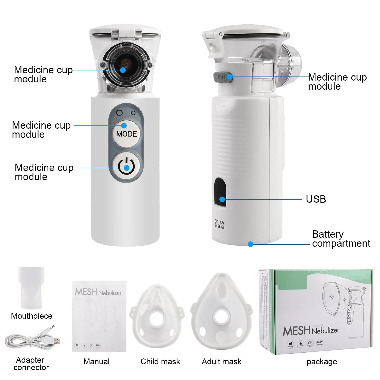 Wholesale Rechargeable Adult Pic Machine Suppliers Manufacturers Portable Mini Usb Operated Handheld  Nebulizer Machine Inhaler
