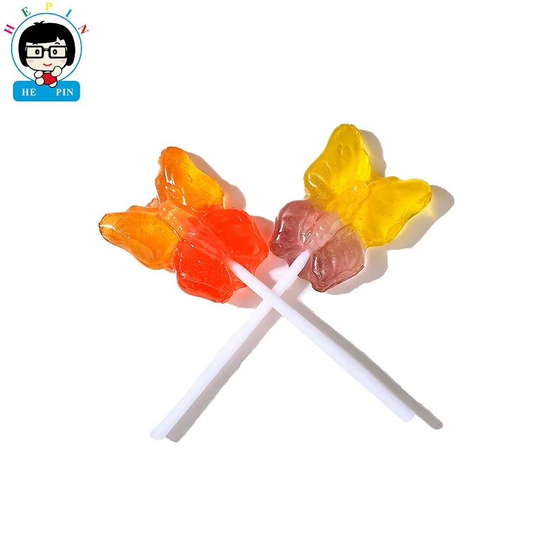 Wholesale Individually Wrapped Multi Flavours Butterfly Shaped  Lollipop Hard Candy For Kids