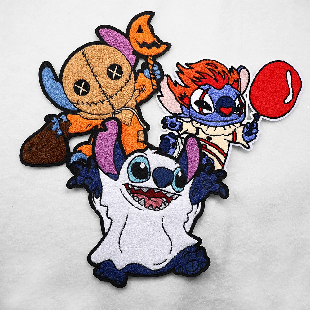 High Quality Cheap Chenille Custom Patch With Glitter Halloween Horror Patches Iron On For Clothing