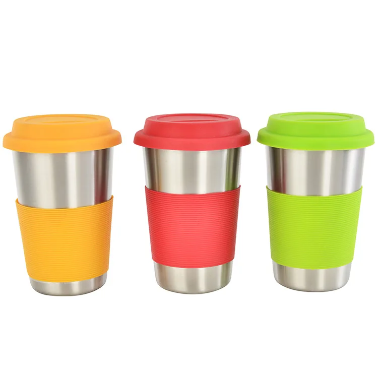 Bpa Free Water Bottle 304 stainless steel coffee cups with Silicone Sleeve and Lid