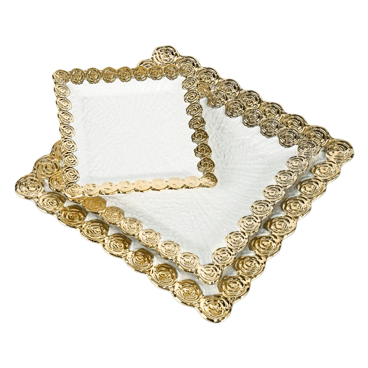 High Quality Home Restaurant Modern Luxury Golden Rose Fruit Salad Ceramic Dinnerware Plates